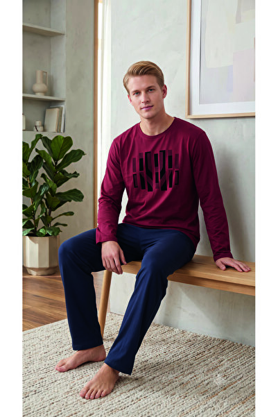 Ayans Pijama Combed Cotton Single Jersey (Thin) Long Sleeve Men's Pajama Set