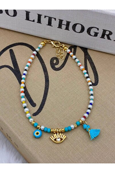 Hedef Bijuteri Gold Evil Eye Detailed White Pearl, Mixed Color Afghan Beaded ...