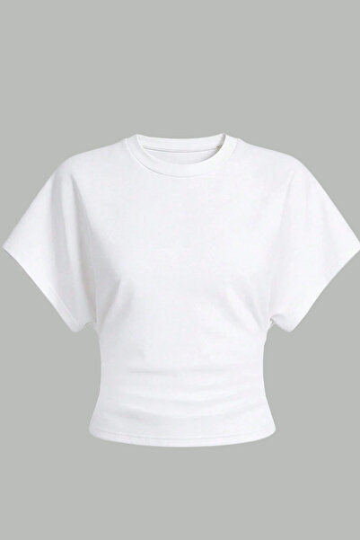 GENIUS STORE Women's Bat Sleeve Blouse Basic Waist-Seat Crop Blouse