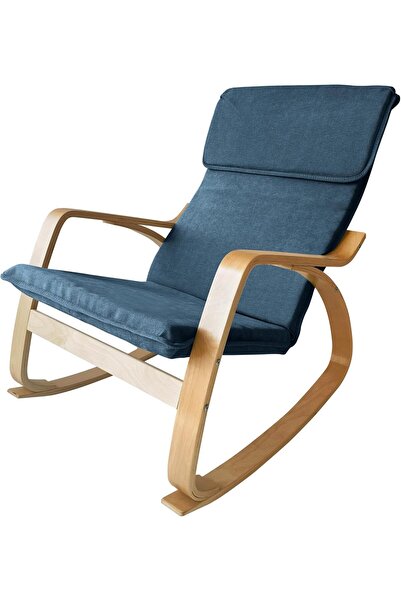 Generic Birch Wood Relaxing Rocking Chair With Chenille Fabric Seat, Blue