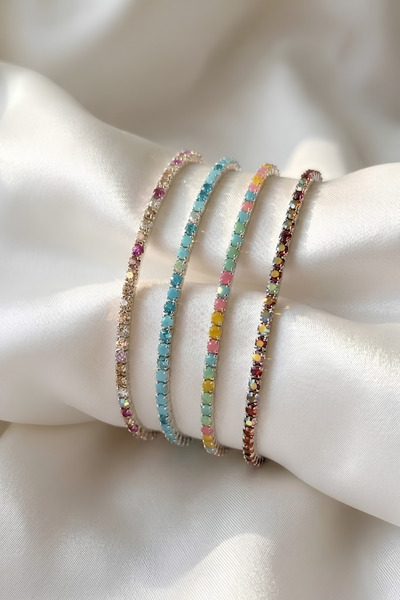 Elifsu Jewelry Zircon Stone Colorful Bracelet Flexible Set of 4 Bracelets