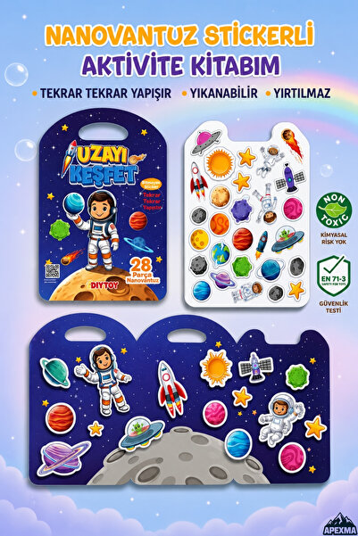 Apexma Nano Vantuzlu Bitmeyen Uzayı Keşfet Temalı 28 Parça Sticker Seti - Yık...