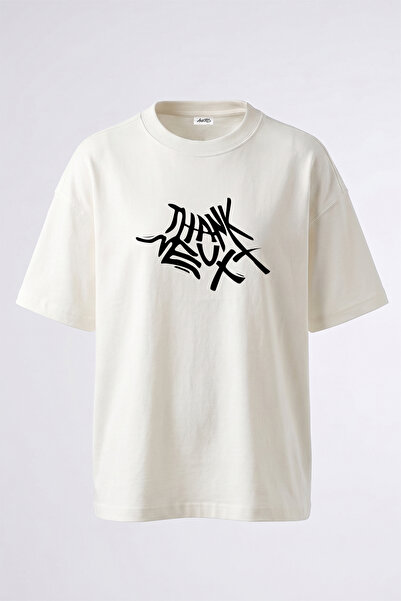 Anetos Thank U Next Design Printed Oversize White T-Shirt