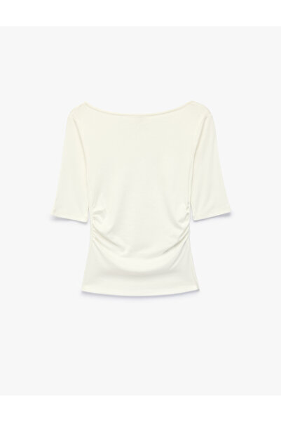 Koton Tricou din bumbac, slim fit, drapat, cu guler rotund, lungime până la cot