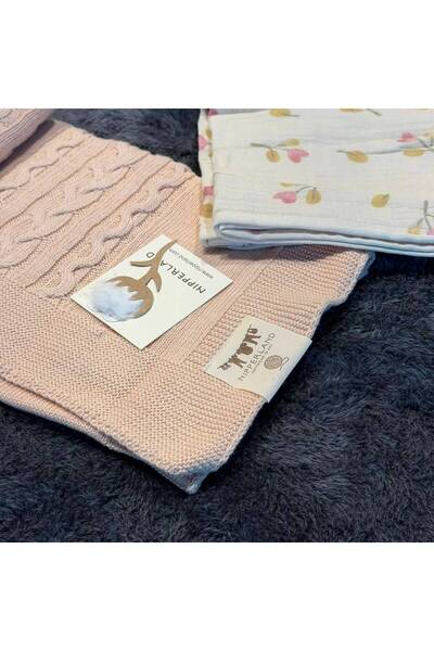 Mummys Love 2-Piece Baby Blanket Set - 100% Natural Cotton Muslin & Wool - Beige - 85*95cm