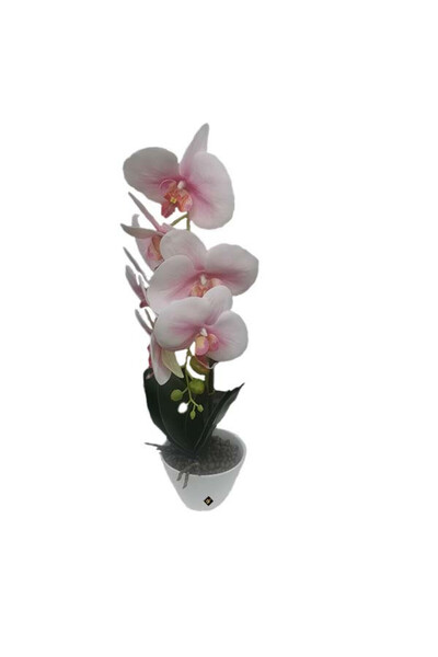 velve Orhidee roz - pal cu aspect in ghiveci ceramic alb, 45 cm, Alb-roz