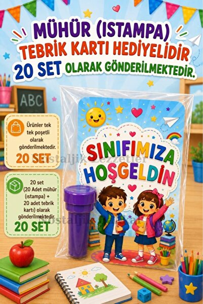 Nostaljik Lezzetler Sınıfımıza Hoşgeldin Yazılı 20 Adet Hediye Seti 1. Sınıf-...