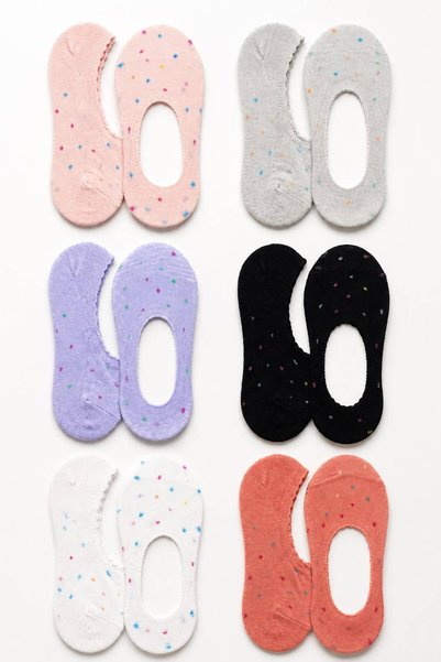 TUTKU PLUS Women's Cotton Polka Dot Ballerina Socks 6-Pack |   Invisible Silicone Non-Slip Ballerina Socks Size 36-40