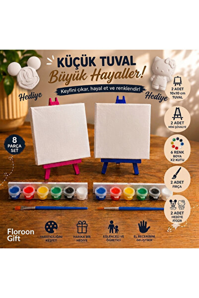 Floroon gift 2 Kişilik Mini Tuval Boyama Seti | 2 Adet 10x10 Tuval | 2 Adet P...