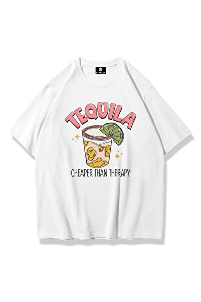 STYKEER تي شيرت كبير الحجم للجنسين "The Tequila" تي شيرت أبيض كبير الحجم