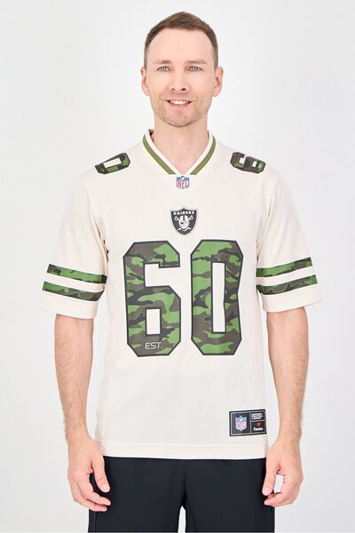 NFL Men Sportswear Fit Las Vegas Raiders Camouflage Rugby Jersey, Beige