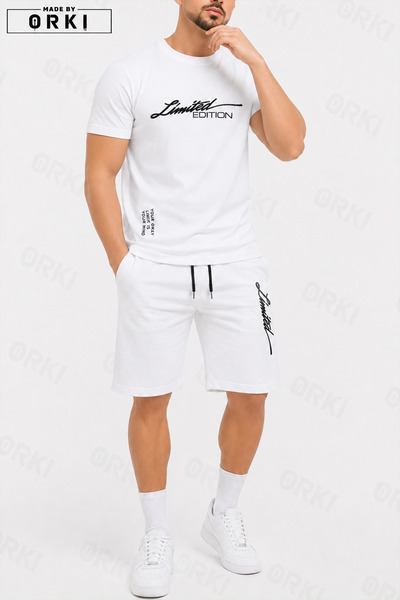 EFFRENATU Sınırlı Sayıda Baskılı Büyük Beden Unisex Tişört & Beyaz Şort Takımı