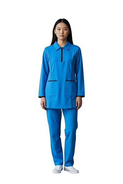 Generic Housemaid Uniform/Nurse Uniform/Medical Scrub Set with Black Piping -...