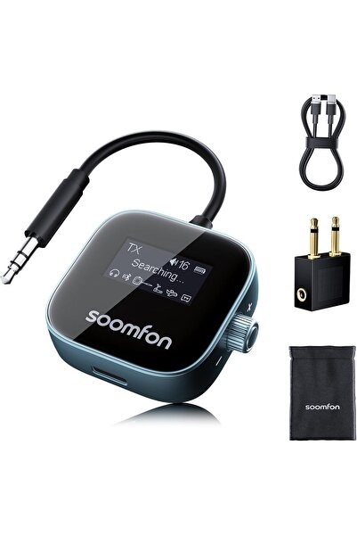 SOOMFON Adaptor audio Bluetooth 5.3, Jack de 3.5mm, TX/RX, Conexiune duală, B...