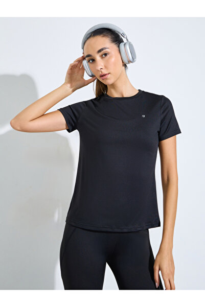 Styli Black Logo Detail Round Neck T-Shirt