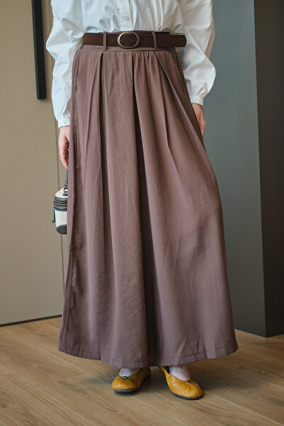 LOCCO Women's Front Pleated Detail, Elastic Waist and Belted Loose Trousers B...