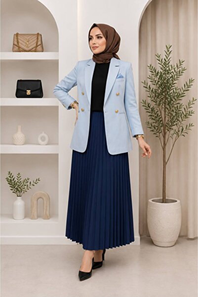 Modaytesettür Kadın Tesettür Blazer Ceket Düğmeli Astarlı Kruvaze Mevsimlik O...