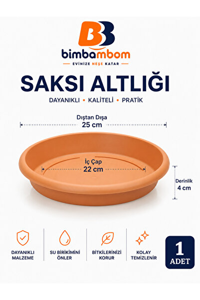 bimbambom Plastik Saksı Tabağı 24cm,1 Adet Saksı Altı Balkon Saksı Altlığı,Ye...