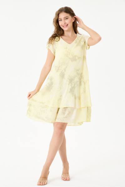 della moor Yellow Italian Batik Patterned Lined Midi Dress Size 38 - 42