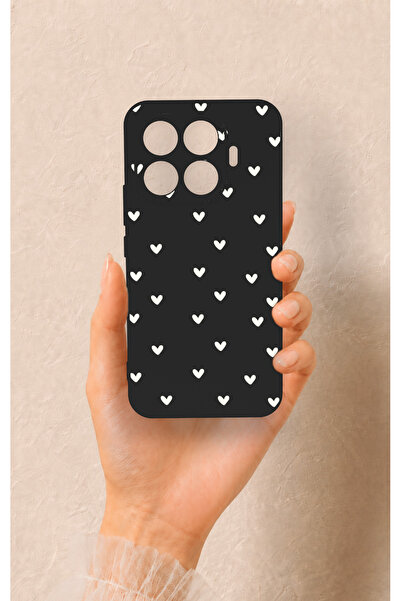 Vip Case Mi 17T Pro 5G Uyumlu Beyaz Mini Kalp Siyah Desenli Silikon Kılıf