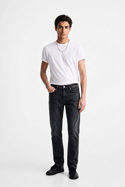 blue white Men's Anthracite Slim Fit Regular Waist Straight Cut Skinny Leg Jeans