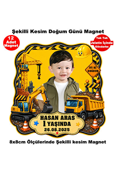 Elara Tasarım İnşaat Temalı 12 Adet Fotoğraflı Kişiye özel Magnet Hediye Poşe...