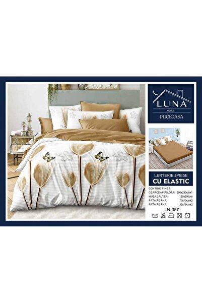 Pucioasa Lenjerie de Pat Finet Gros 6 Piese Cearceaf cu Elastic 180x200 cm