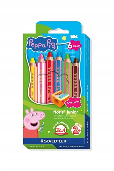 Staedtler Creioane 3-în-1 Noris Junior Jumbo Peppa Pig 6 Culori + Ascuțitoare