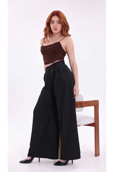 H&A İSTANBUL Women's High Waist Pleated Palazzo Pants - Wide Leg Fabric Trousers