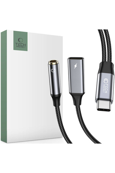 Tech-Protect Adaptor Type-C la Mini Jack 3.5mm și Type-C 60W 6A