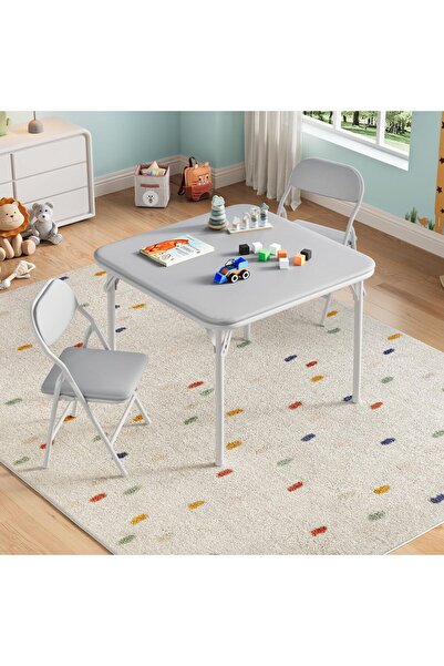 Garvee 3-Piece Folding Kids Table and Chairs Set with 2 Chairs for Toddlers