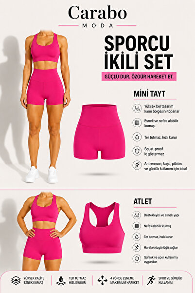 CARABO MODA Women's High Waist Mini Leggings- Crop Athlete 2-Piece Set