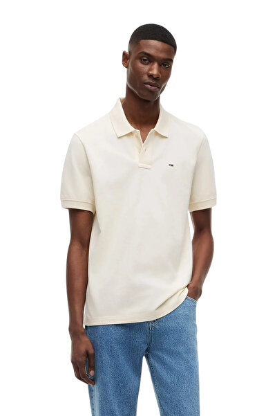 Tommy Hilfiger Men's Brand Logo Cream Polo Neck T-Shirt Suitable for Daily Use
