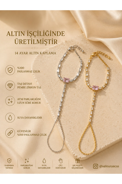 BLUEVELL JEWELRY Veloura Zirkon Taşlı Pembe Taş Detaylı Şahmeran Bileklik 14 ...