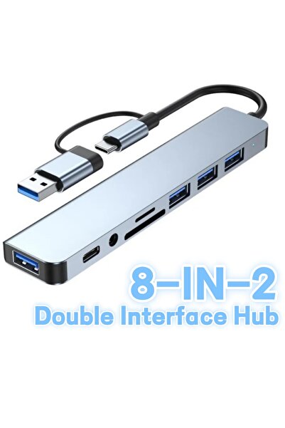 Choice موزع USB 8 في 2 مع قارئ بطاقات قابل للفصل ومنفذ USB-C ومنافذ USB 3.0/2...