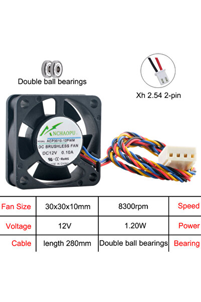 Choice1 مروحة سوداء بدون إضاءة RGB، 3 سم، 30 مم، 30x30x10 مم، تعمل بجهد DC12V...