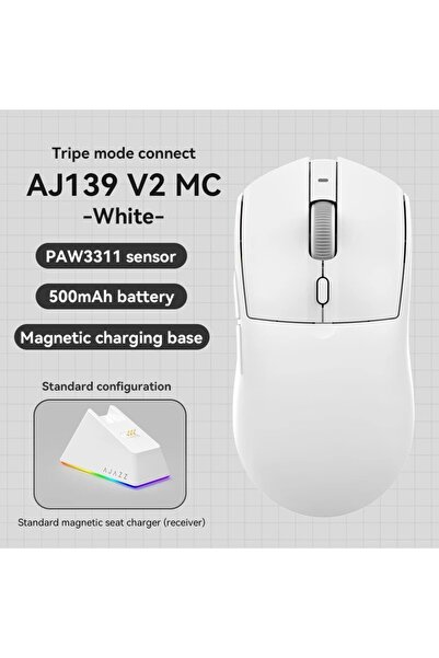 Choice1 فأرة ألعاب لاسلكية بيضاء من أجاز طراز AJ139 V2 MC مع مستشعر PAW3311 ب...