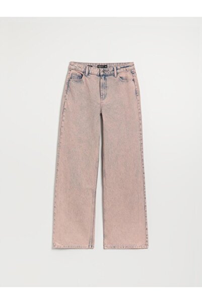 NO BRAND Pantaloni clasici roz, lungi, drepți, din denim de bumbac, cu talie ...