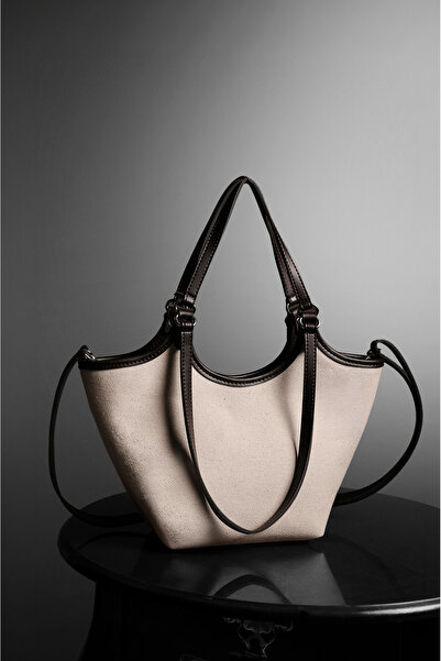 Rimense Women's Linen Bitter Brown Faux Leather Hand and Shoulder Bag