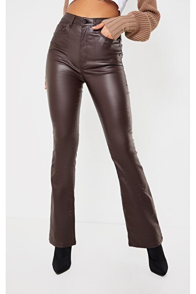 NO BRAND Pantaloni maro evazați cu talie înaltă cerati Prettylittlething 38