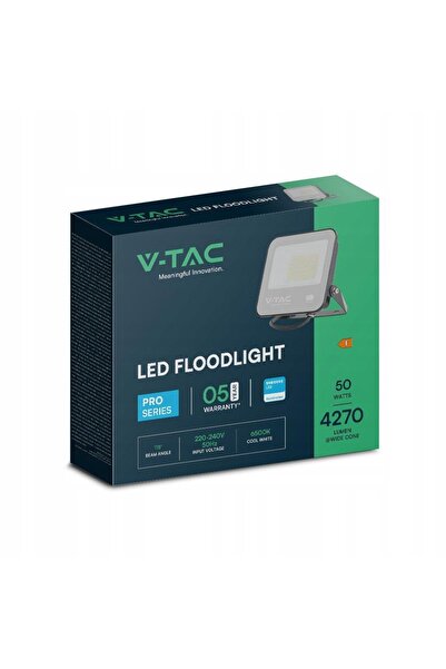 NO BRAND Proiector LED V-Tac 50W 100Lm/W Cablu de 1m Cip Samsung Negru 6500K