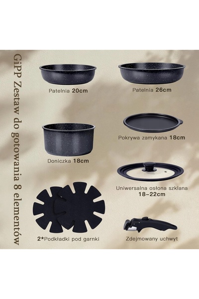 NO BRAND Set de 8 piese de oale și tigăi cu înveliș ceramic și capace de sticlă