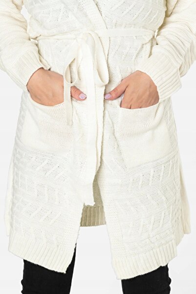NO BRAND Cardigan lung de damă, tip palton, cu curea SD04-4