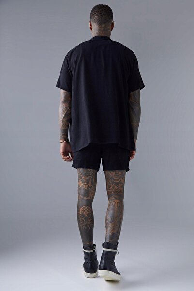 NO BRAND Costum negru Cămașă uni Mâneci scurte Buzunare pantaloni Boohooman S