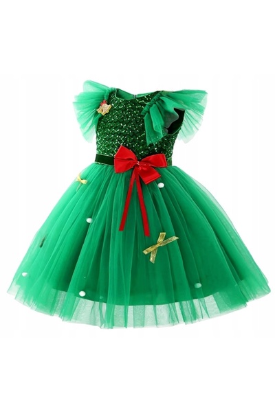 NO BRAND Rochie de Crăciun pentru fetiță, costum brad de Crăciun verde pentru...