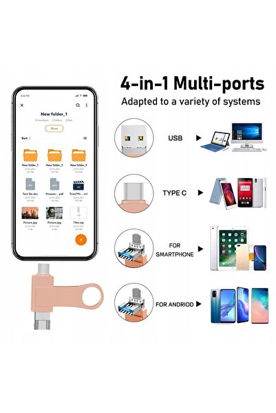 NO BRAND Pendrive 512GB 4 în 1 USB tip C, Lightning, Micro-USB, OTG Telefon, ...