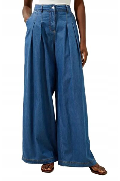 NO BRAND Pantaloni lungi din bumbac, albastri, cu picior larg, Karen Millen 42