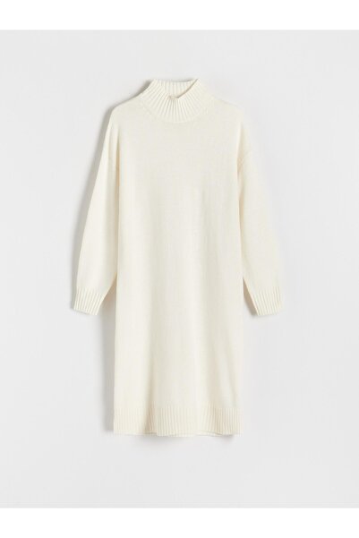 NO BRAND Rochie midi tricotată din lână, crem, cu mânecă lungă, pentru gravid...
