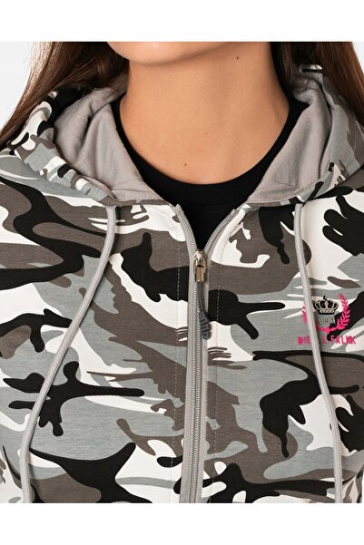 NO BRAND Hanorac de damă din bumbac, cu fermoar, cu glugă, camuflaj, 46006-2 R m