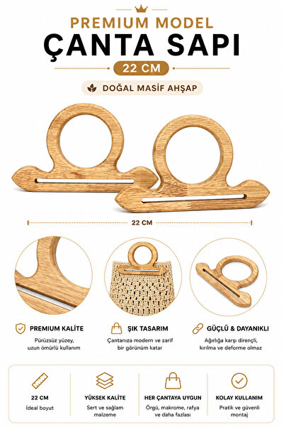vollen yarn Mâner pentru geantă din lemn masiv natural premium 22 cm 1 perech...